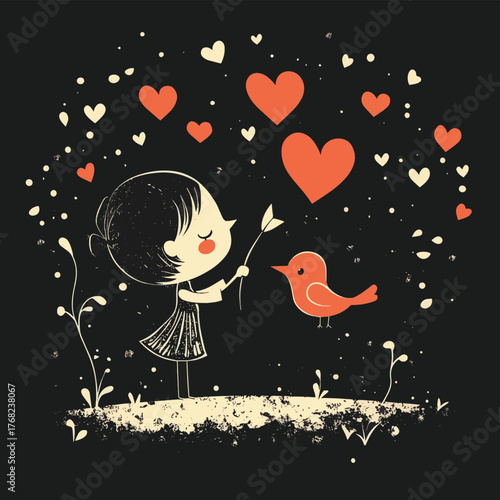 Cupid Bird Shooting Arrows of Love   , vector style simple color