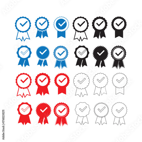 A collection of blue, red, and white check marks. These are symbols of approval or recognition