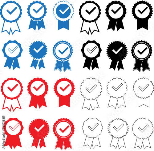 A collection of blue, red, and white check marks. These are symbols of approval or recognition