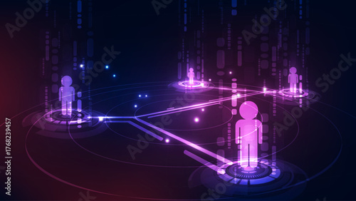 Social Network and Global Communication Technology Background: Connected People Avatars and Data Flow