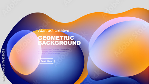 Fluid shapes, vibrant colors create modern geometric background. Text overlay invites further exploration. Design feels dynamic, fresh.