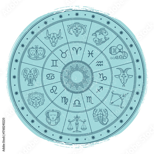Zodiac Wheel Astrological Signs and Celestial Symbols