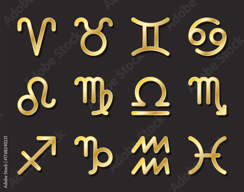 Twelve golden zodiac signs for astrology horoscope
