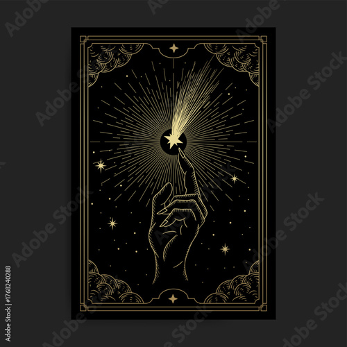 A hand reaching for a falling star in space