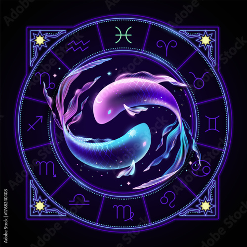 Mystical Pisces Zodiac Sign with Glowing Design