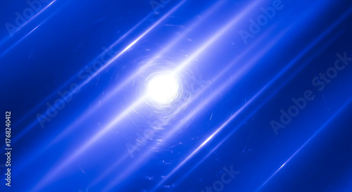Abstract blue light tunnel with bright glowing end symbolizing journey and discovery