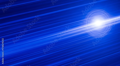 Bright Light Flare on Diagonal Blue Streaks Abstract Background Image for Modern Technology and Futuristic Concepts