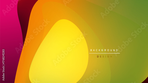Abstract colorful shapes overlap black background. Gradient hues create modern design, vibrant visual impact. Smooth transitions define form.
