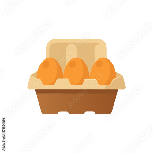 Three orange eggs in a cardboard carton