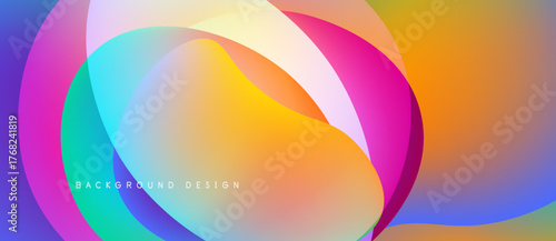 Abstract colorful overlapping circles create vibrant background. Gradient hues blend, forming dynamic visual composition. Modern design element.