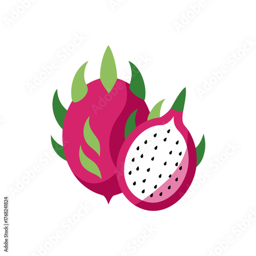 Illustration of a dragon fruit and a slice