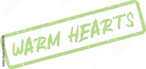 Warm hearts textured green stamp representing heartfelt emotion, love, kindness, and compassionate connections among people