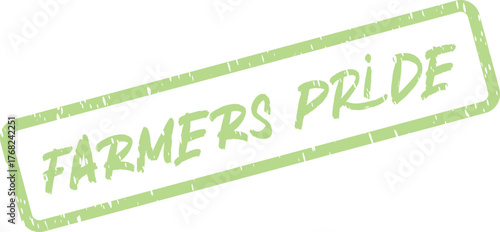 Textured green rectangular stamp showcasing the inspiring words Farmers Pride in a legible font