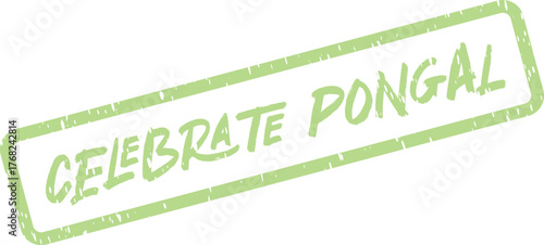 A vibrant light green celebrate Pongal rubber stamp showcasing a rustic appeal