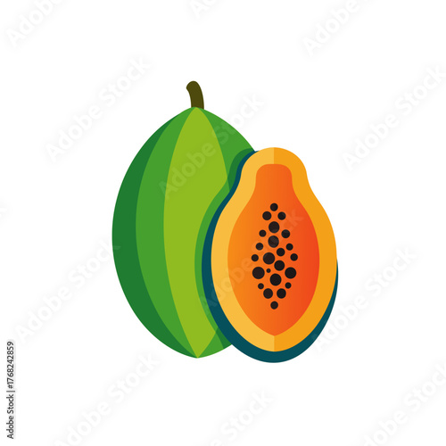 Illustration of a papaya and green fruit