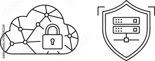 Minimalist Line Art Cloud Network and Server Security Icons