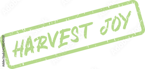 A charming green distressed stamp prominently showing Harvest Joy for abundance and happiness