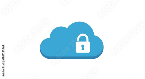 A light blue cloud with a white padlock in the center representing cloud data security and encryption created with generated ai