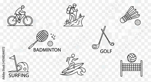 Line art illustration showcasing various sports and recreational activities in a simple and clean style created with generated ai