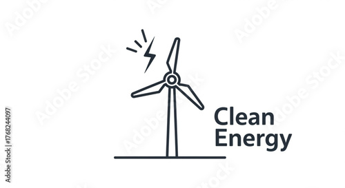 Illustration of a wind turbine with a lightning bolt representing clean and renewable energy source created with generated ai