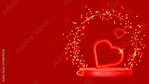 Valentines Day Luxury podium Heart 3D Style symbolizing love and elegance. For advertising marketing web design and festive event promotion. Vector illustration...