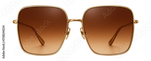 Large square sunglasses featuring gradient brown lenses and gold-tone metal frames.