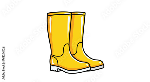 Bright Yellow Waterproof Rubber Rain Boots for Outdoor Activities, Wet Weather Protection, and Gardening Footwear Illustration