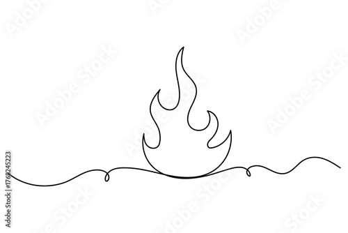 Continuous one line drawing of bonfire flame outline vector illustration minimal fire art on white background
