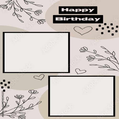 Happy Birthday greeting frame in minimalist style
