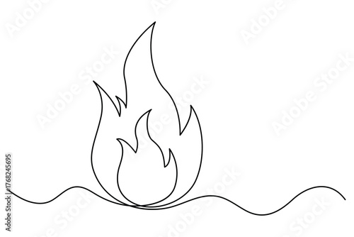 Continuous one line drawing of bonfire flame outline vector illustration minimal fire art on white background
