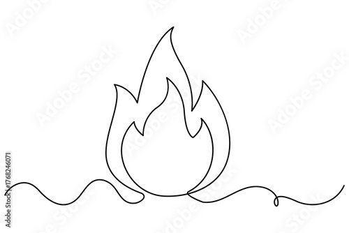 Continuous one line drawing of bonfire flame outline vector illustration minimal fire art on white background
