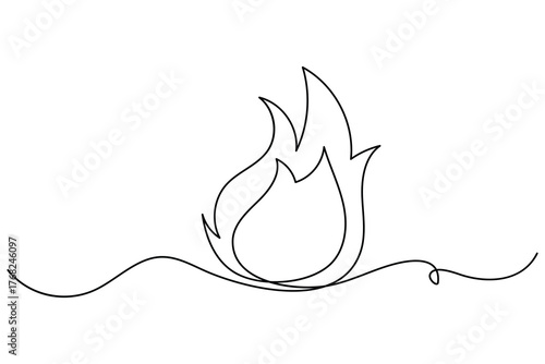 Continuous one line drawing of bonfire flame outline vector illustration minimal fire art on white background
