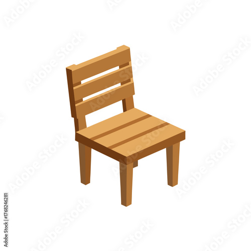 A simple wooden chair with slats backrest on transparent background