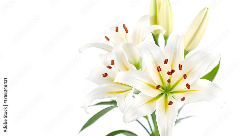 Obraz premium White Lily flower bouquet isolated on transparent background