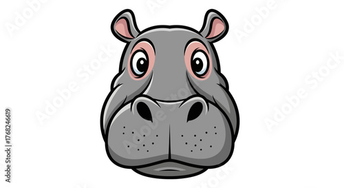 Cartoon hippo head illustration with big eyes and detailed shading for educational resources