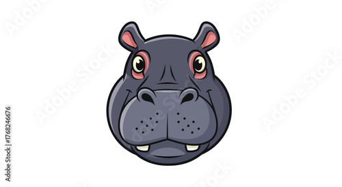 Cartoon hippopotamus head with charming eyes and prominent snout illustration isolated