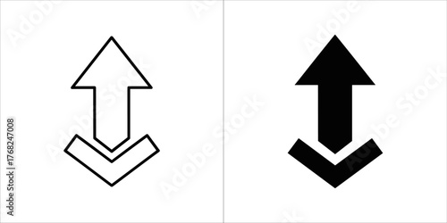 Two vertical arrows, one outlined and one solid black