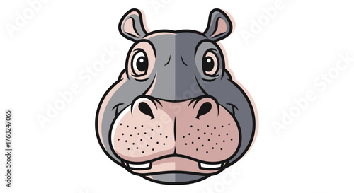 Cartoon Hippopotamus Head Vector Illustration with Cute Facial Expression Isolated on White