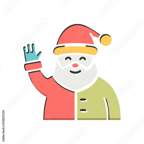 Cartoon santa claus waving with a smile on transparent background
