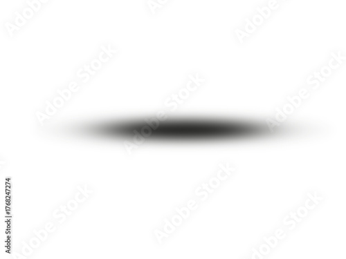 Soft round black shadow on white background. Realistic floor drop shadow for object, logo, or product mockup design. Minimal light blur texture for overlay and presentation.