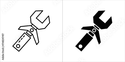 Two icons of a wrench, one outlined and one solid black