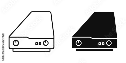 Two icons of a digital scale, one outlined and one solid black