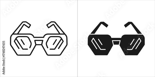 Two icons of sunglasses, one outline and one filled