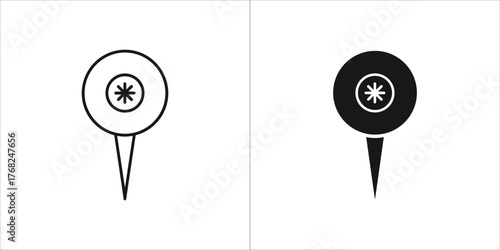Two icons of a pushpin, one outline and one filled