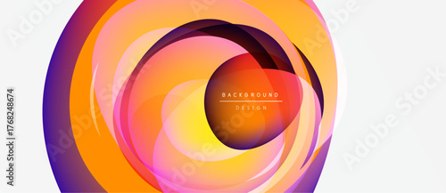 Abstract circular design. Vibrant orange, purple hues blend. Modern background element with text overlay. Smooth gradients create depth.