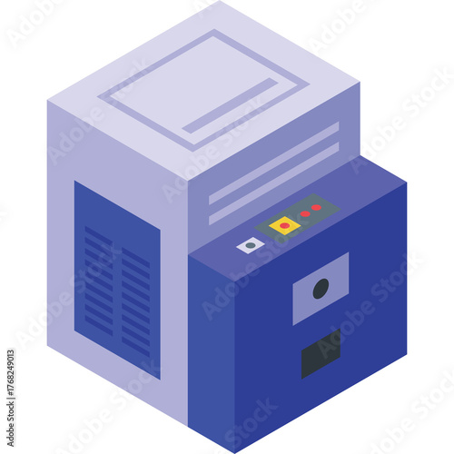 Isometric Illustration Of A Small Compact Scientific Laboratory Machine With Blue And Light Purple Panels And Control Buttons On A Transparent Background