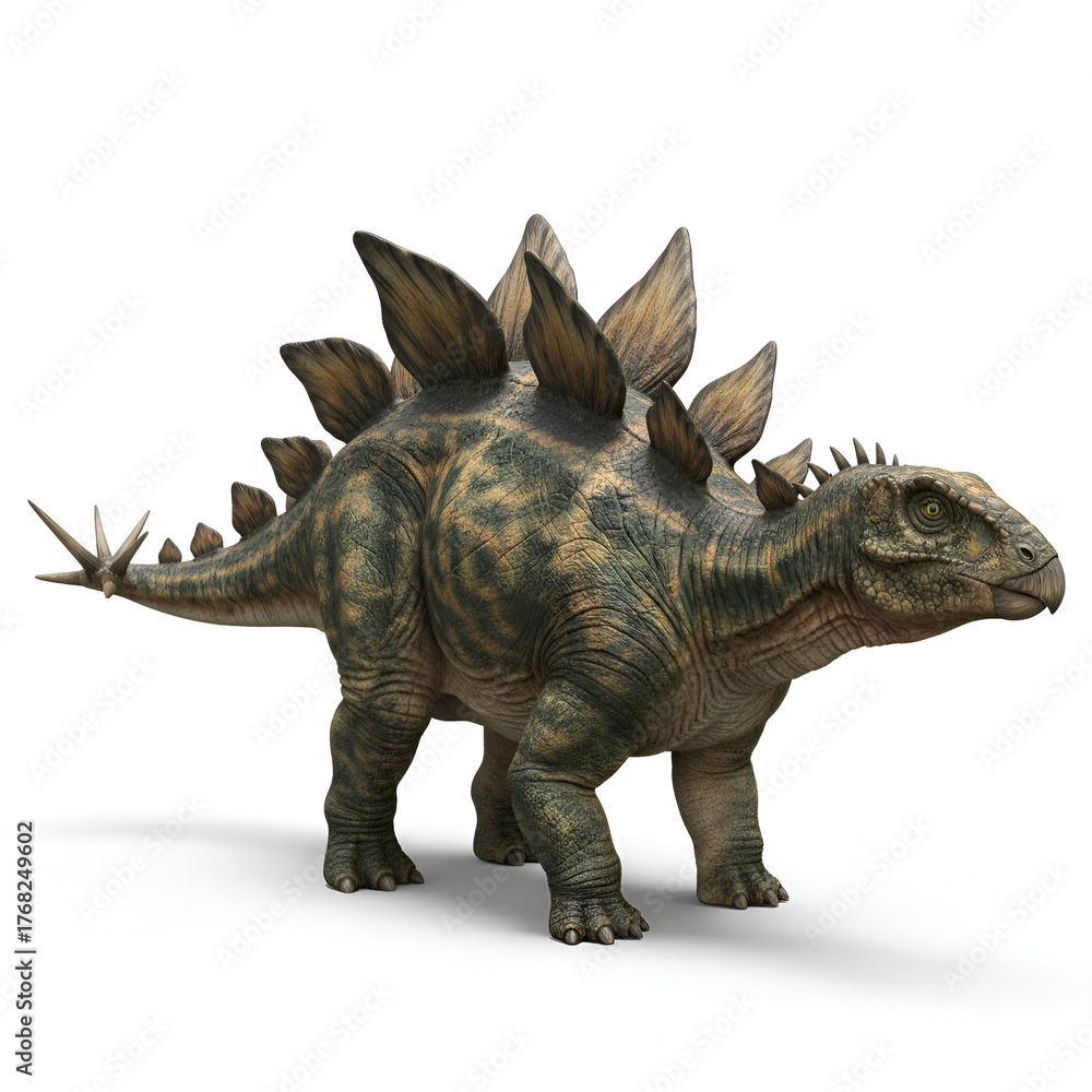Fototapeta premium Realistic Dinosaur on White Background, Full Body, Photorealistic, High-Resolution