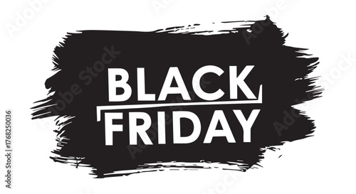 Bold black brush stroke with white black friday text isolated on transparent background