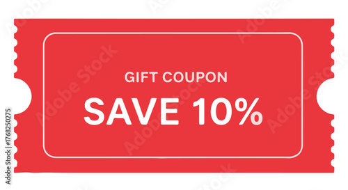 Red gift coupon with save 10 text and gift coupon label isolated on transparent background