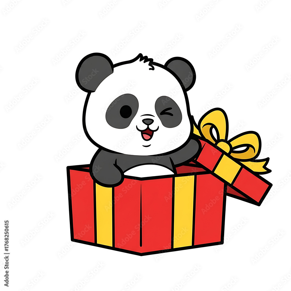 Naklejka premium Cute panda in a gift box isolated on white background